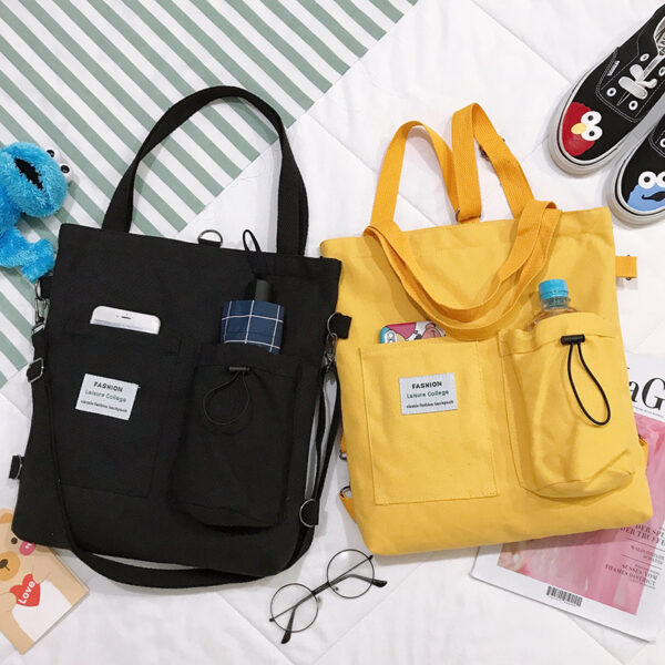 Harajuku Canvas Shoulder Bag with Pockets for Women.