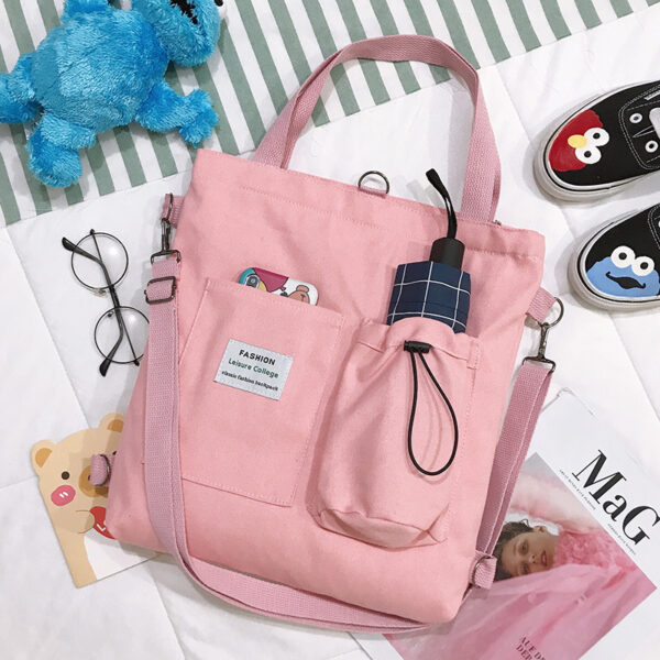 Harajuku Canvas Shoulder Bag with Pockets for Women. - Image 7