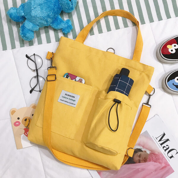 Harajuku Canvas Shoulder Bag with Pockets for Women. - Image 9
