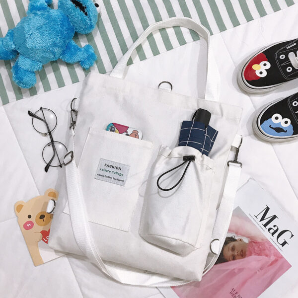 Harajuku Canvas Shoulder Bag with Pockets for Women. - Image 4