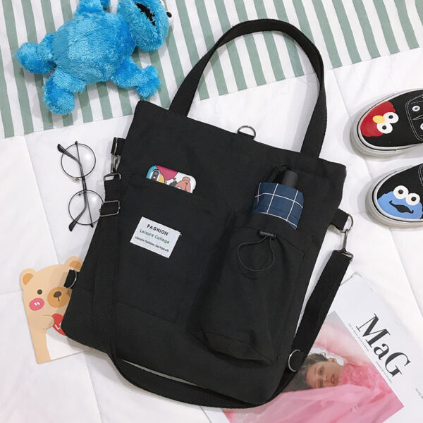 Harajuku Canvas Shoulder Bag with Pockets for Women. - Image 5