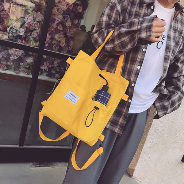 Harajuku Canvas Shoulder Bag with Pockets for Women. - Image 3