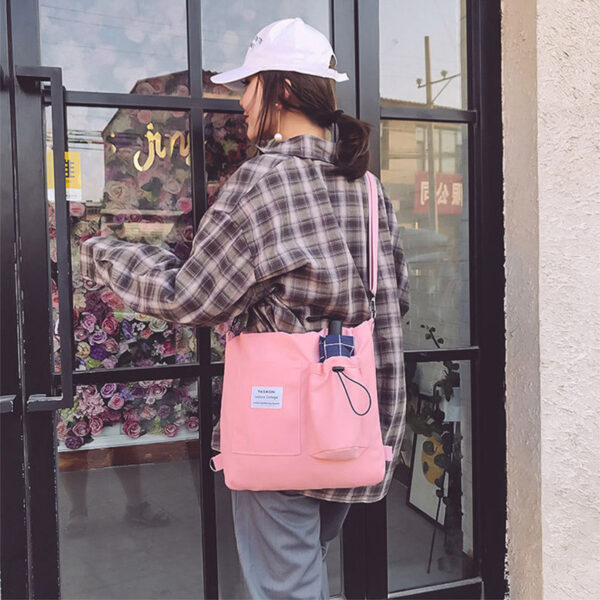 Harajuku Canvas Shoulder Bag with Pockets for Women. - Image 2