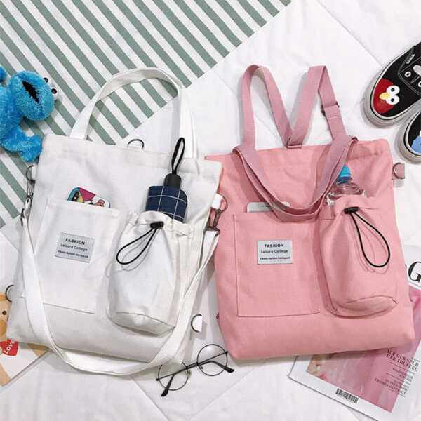 Harajuku Canvas Shoulder Bag with Pockets for Women. - Image 6