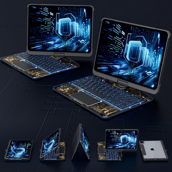 360° Swivel Clear Case for iPad with Smart Trackpad, Bluetooth Keyboard, and Pen Slot. - Image 5