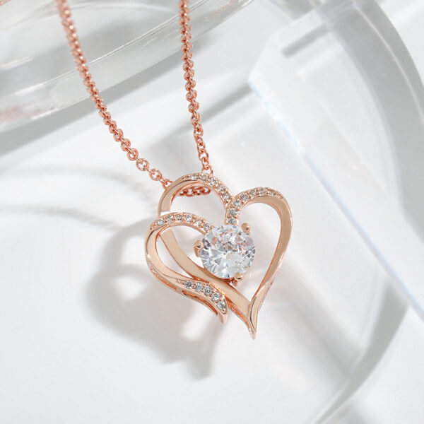 Zircon Double Heart Necklace with Rhinestones for Women. - Image 6