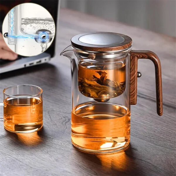 One-Click Magnetic Teapot with Wood Handle, Tea Water Separation and Filtration.