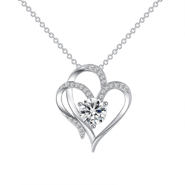 Zircon Double Heart Necklace with Rhinestones for Women. - Image 3