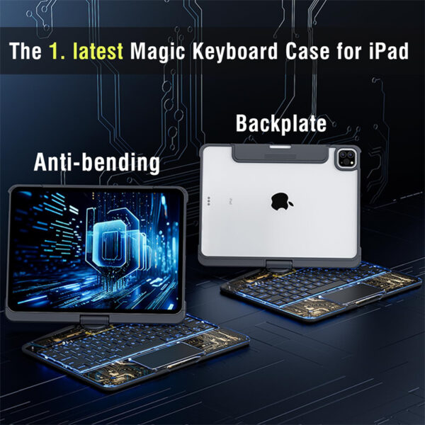 360° Swivel Clear Case for iPad with Smart Trackpad, Bluetooth Keyboard, and Pen Slot. - Image 2