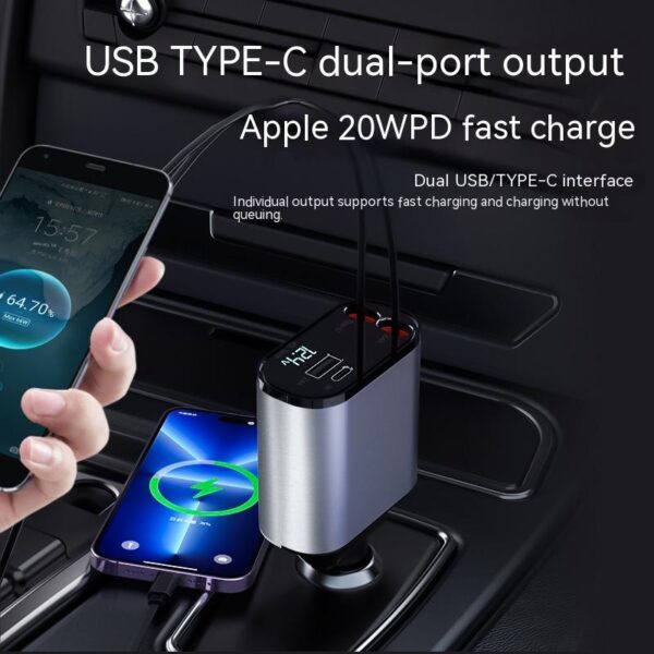 100W Metal Car Charger with USB and TYPE-C Port - Image 2