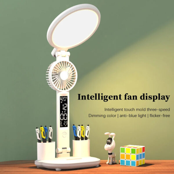 Rechargeable LED Table Lamp with Fan Eye Protection Feature