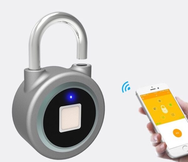 Smart fingerprint lock with Bluetooth and mobile app control, designed for luggage and trolley cases.