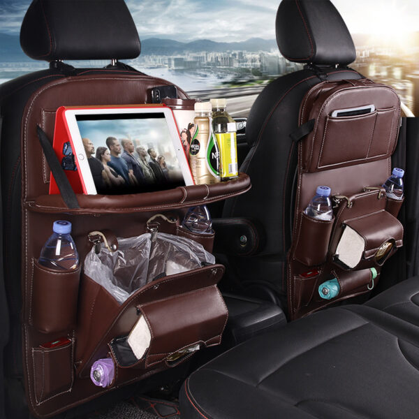 PU Leather Car Storage Bag, multifunctional, waterproof, hanging on the seat for interior organization.