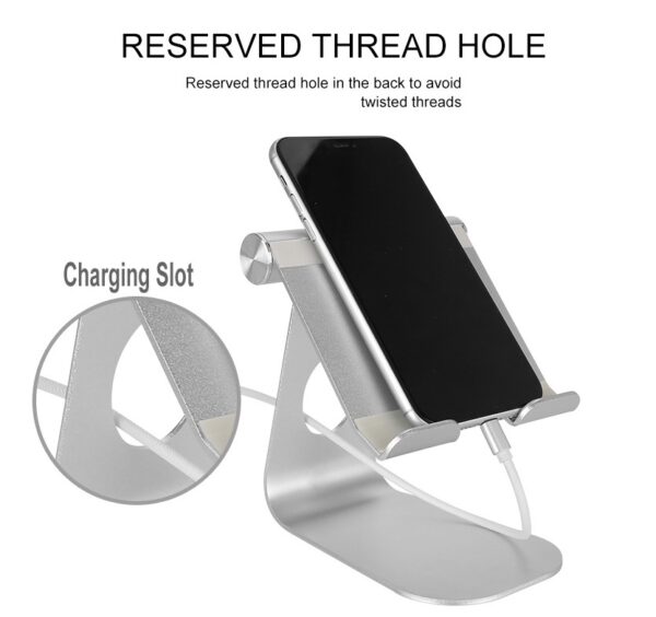 Adjustable tablet and phone stand holder, compatible with Apple devices, for desk use. - Image 4