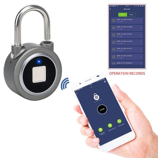 Smart fingerprint lock with Bluetooth and mobile app control, designed for luggage and trolley cases. - Image 7